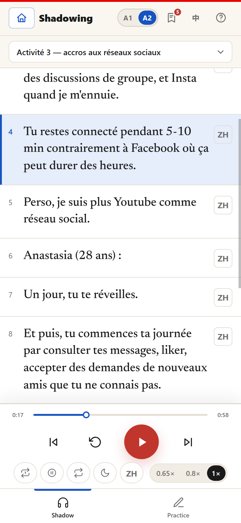 ZEUS FRANÇAiS — Shadowing, sentence by sentence